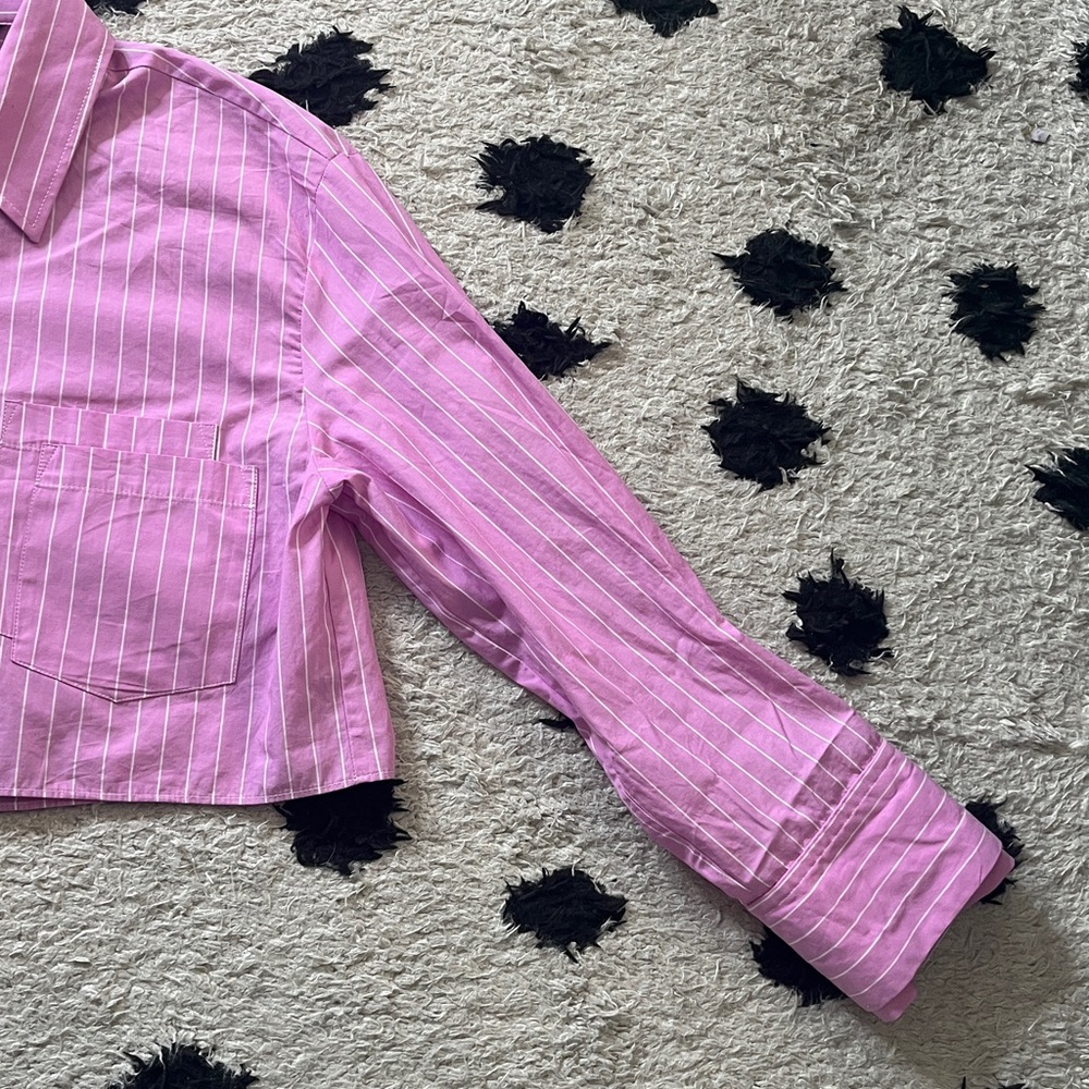 Zara size Large pink cropped button up pinstripe shirt - Picture 7 of 12